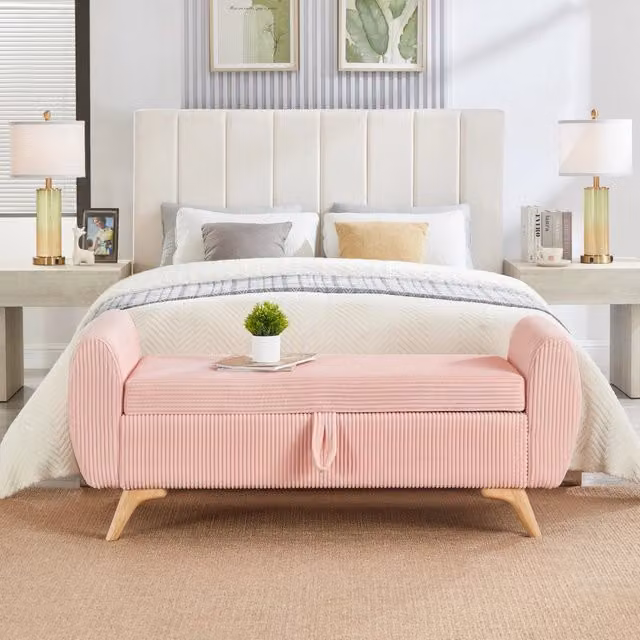 Divano letto estraibile Minimal in tessuto rosa con gambe in legno L/P/H: 150 x 51 x 57 cm – 1