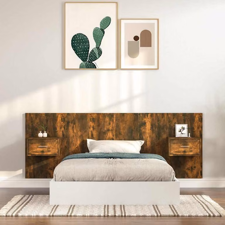 vidaXL Testiera Letto con Comodini Integrati in Legno Multistrato Rovere Fumo L: 120 cm, P: 80 cm, H: 80 cm