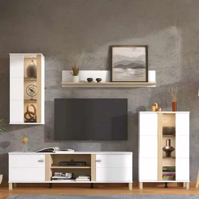 Parete Attrezzata Modulabile Albese DMORA per Soggiorno, Bianco Opaco, L: 260 cm, P: 40 cm, H: 183 cm – 1