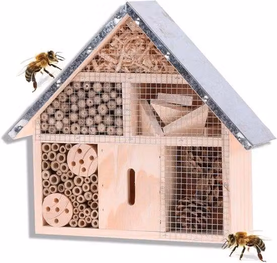 Robusto hotel per api in legno con tetto in metallo - 295 x 88 x 28 cm (l x l x h) per giardino e cortile