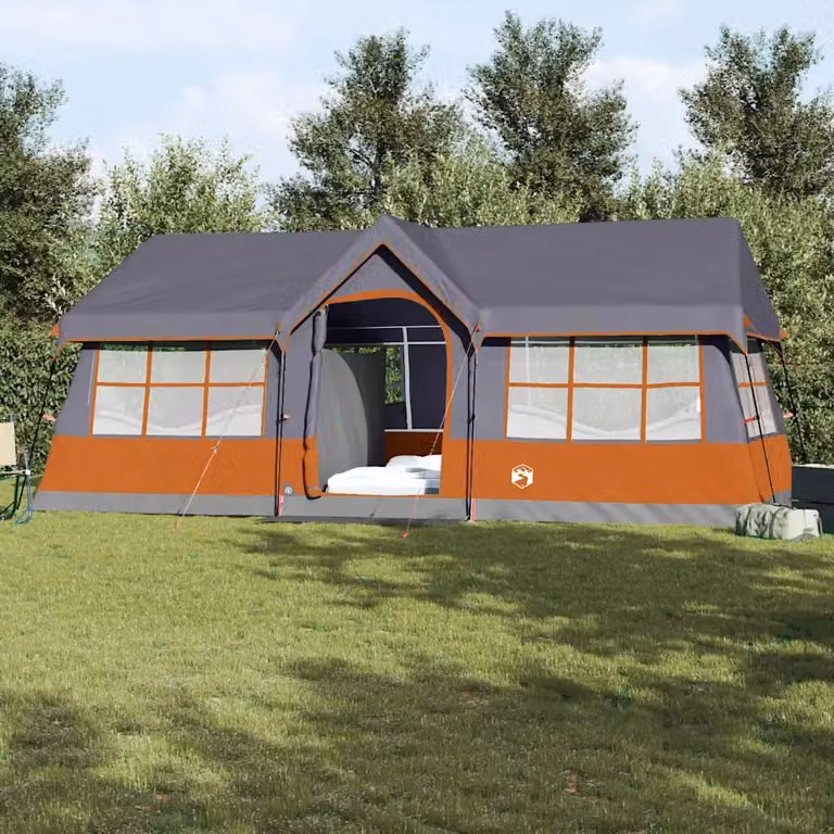 Tenda Familiare vidaXL Moderna in Poliestere e Acciaio, Grigio e Arancione, L: 622 cm, P: 295 cm, H: 238 cm