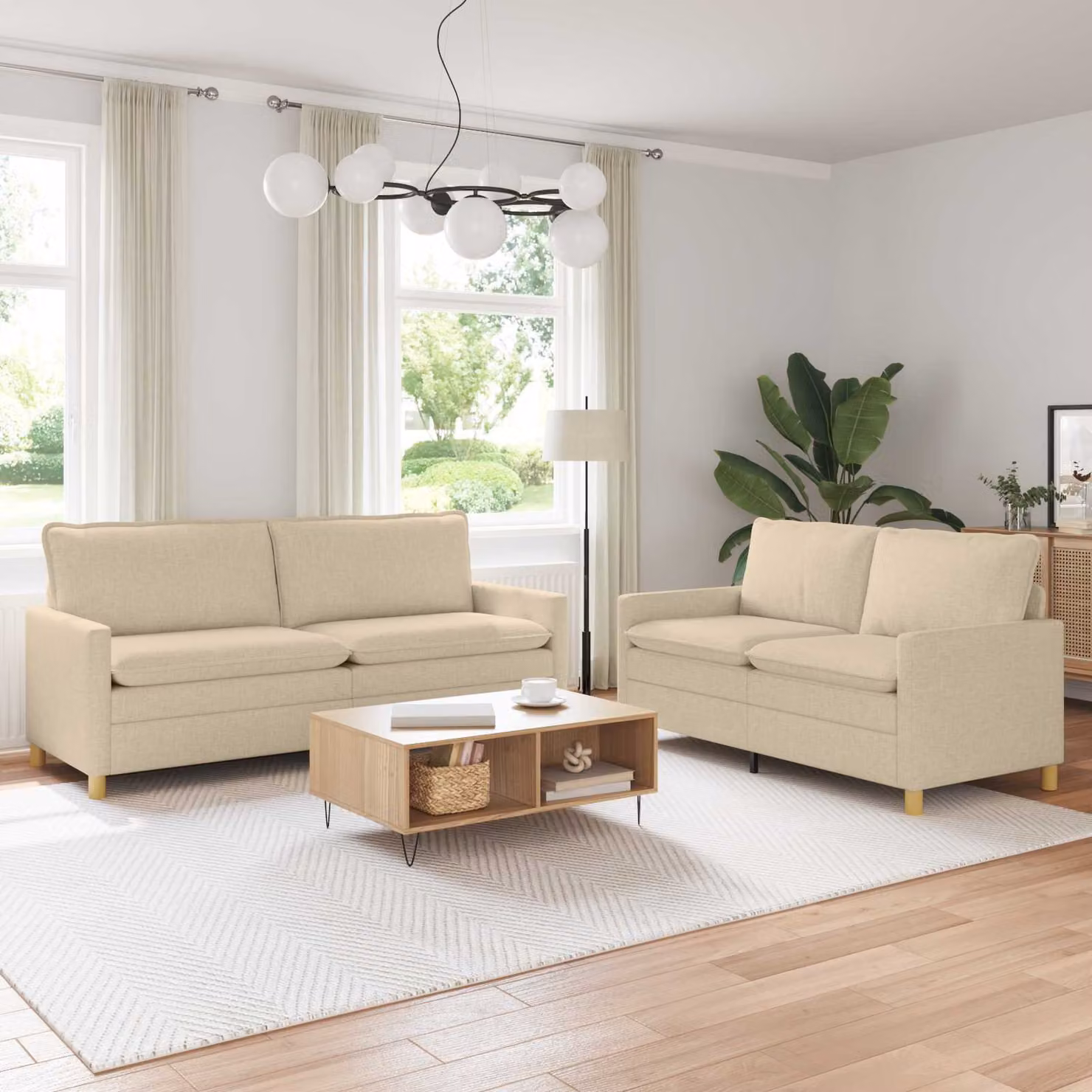 Set di 2 divani moderni vidaXL in tessuto beige con struttura in metallo per il tuo soggiorno