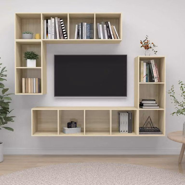 Set di mobili porta TV vidaXL 4 pezzi in legno multistrato color rovere sonoma e beige per soggiorno moderno