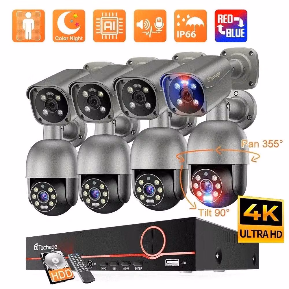 Sistema di sicurezza 4K Ultra HD – Kit di videosorveglianza a 8 canali – 6 telecamere – Hard disk da 4TB – Visione notturna