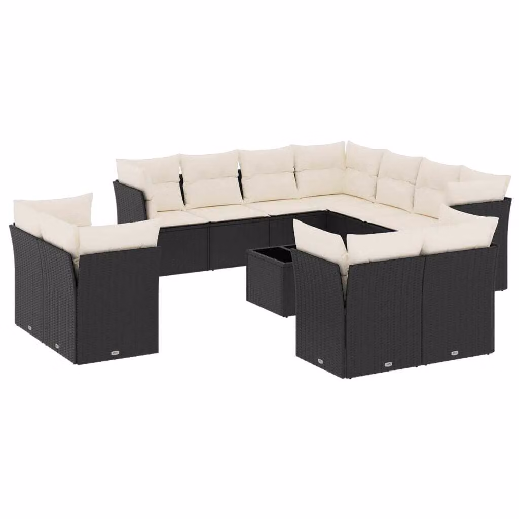 Set Divani da Giardino 12 pz con Cuscini Nero in Polyrattan