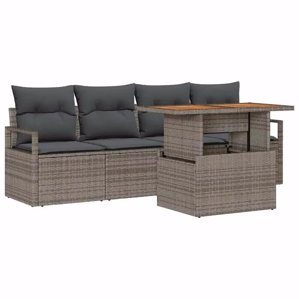Set Divano da Giardino vidaXL a 5 Pezzi con Tavolino e Cuscini Grigio – 2