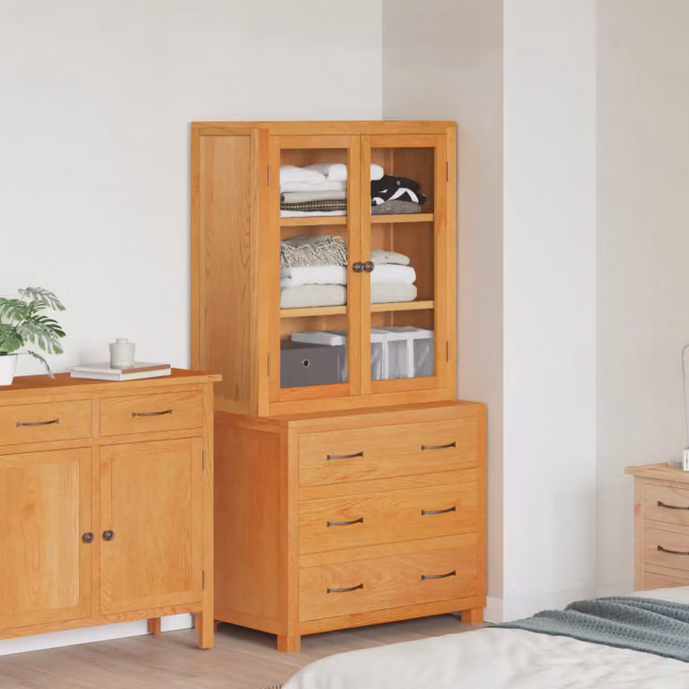 Set di mobili per magazzino vidaXL 2 pezzi marrone con ante in vetro e cassetti L/P/H: 80 x 50 x 160 cm