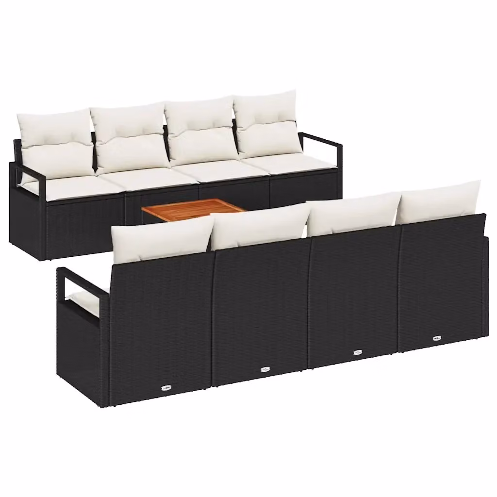 Set Divano da Giardino vidaXL 9 Pezzi Nero con Cuscini e Tavolino in Polyrattan e Acciaio – 2