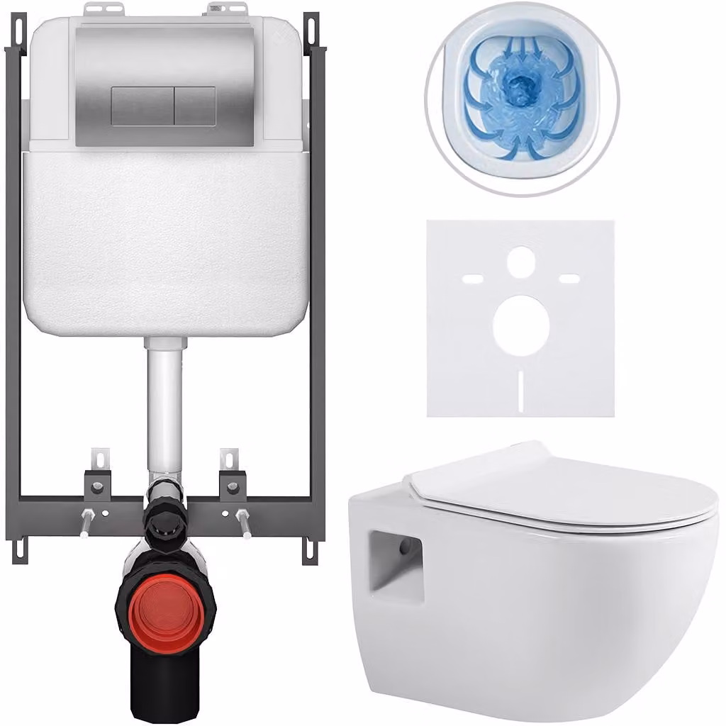 Set completo per WC a pavimento Dure - bianco lucido - pulsante Prime/Modulo, argento - da incasso - 51x35 cm