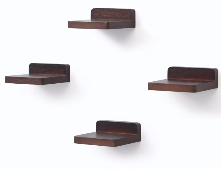 Set di mensole sospese, 4 piccole mensole in legno, dimensioni 10,2x10,2x4 cm, colore noce, ideali per il soggiorno
