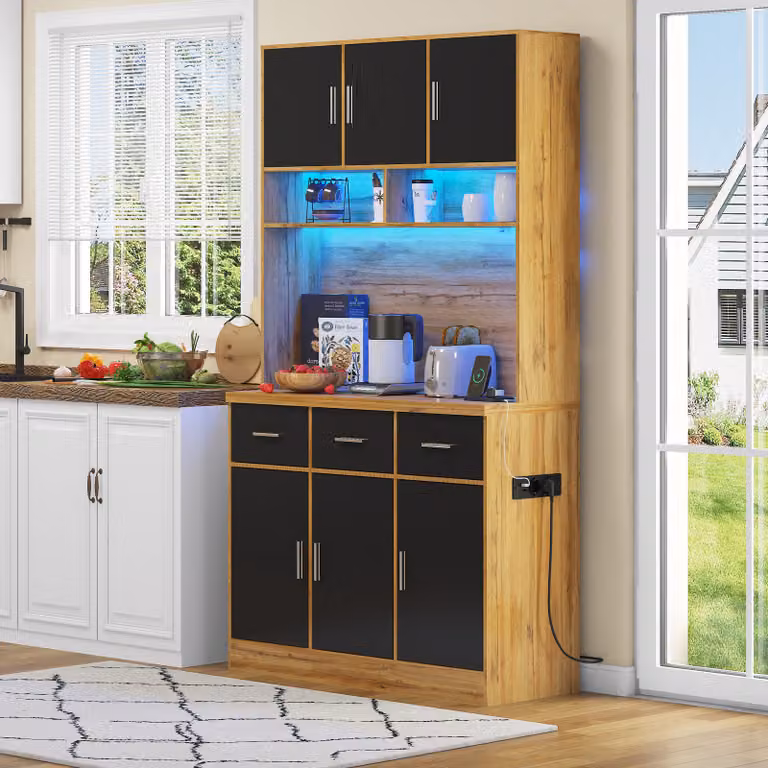 Flieks cucina mobile alto cucina buffet con funzione di ricarica (prese&USB), mobile cucina buffet mobile buffet con led, mobile cucina buffet