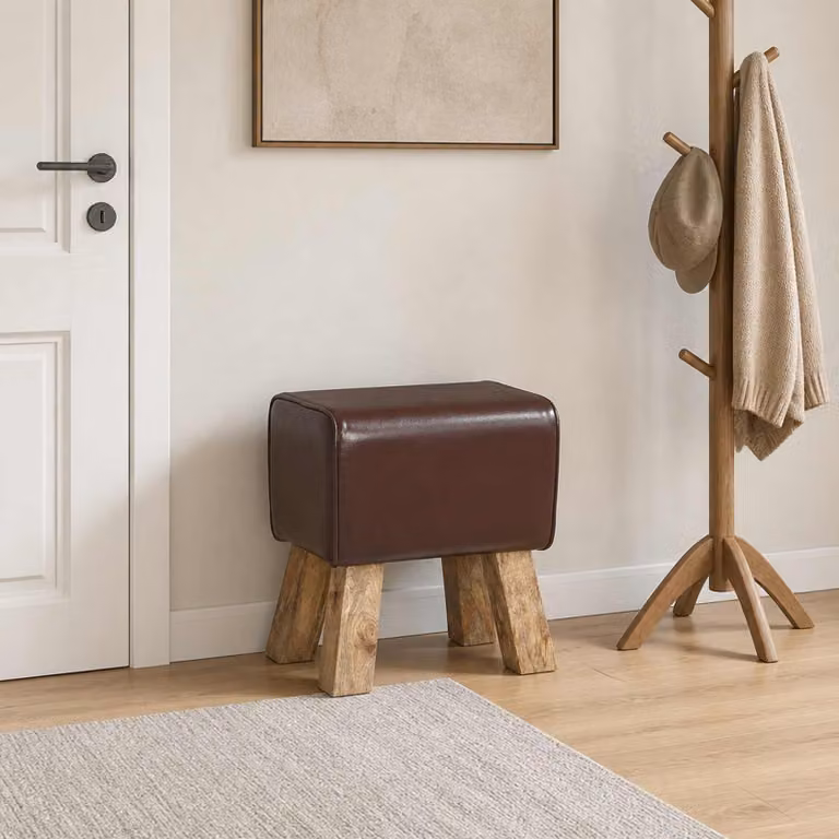 Panchina vidaXL in pelle marrone scuro e legno con dimensioni L: 40 cm, P: 30 cm, H: 45 cm