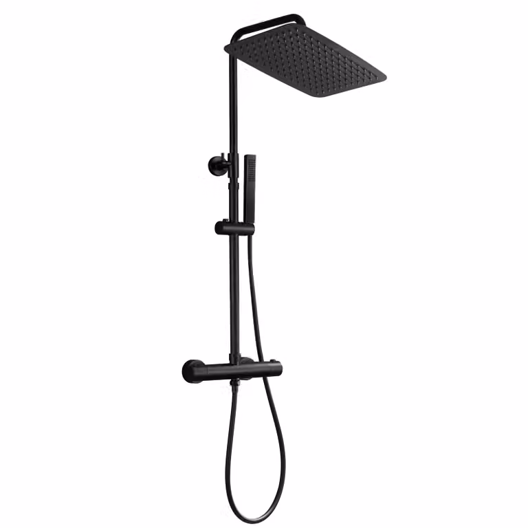 JOHO Sistema doccia termostatico set doccia a pioggia con miscelatore termostatico nero opaco (soffione XXL 35x25cm)