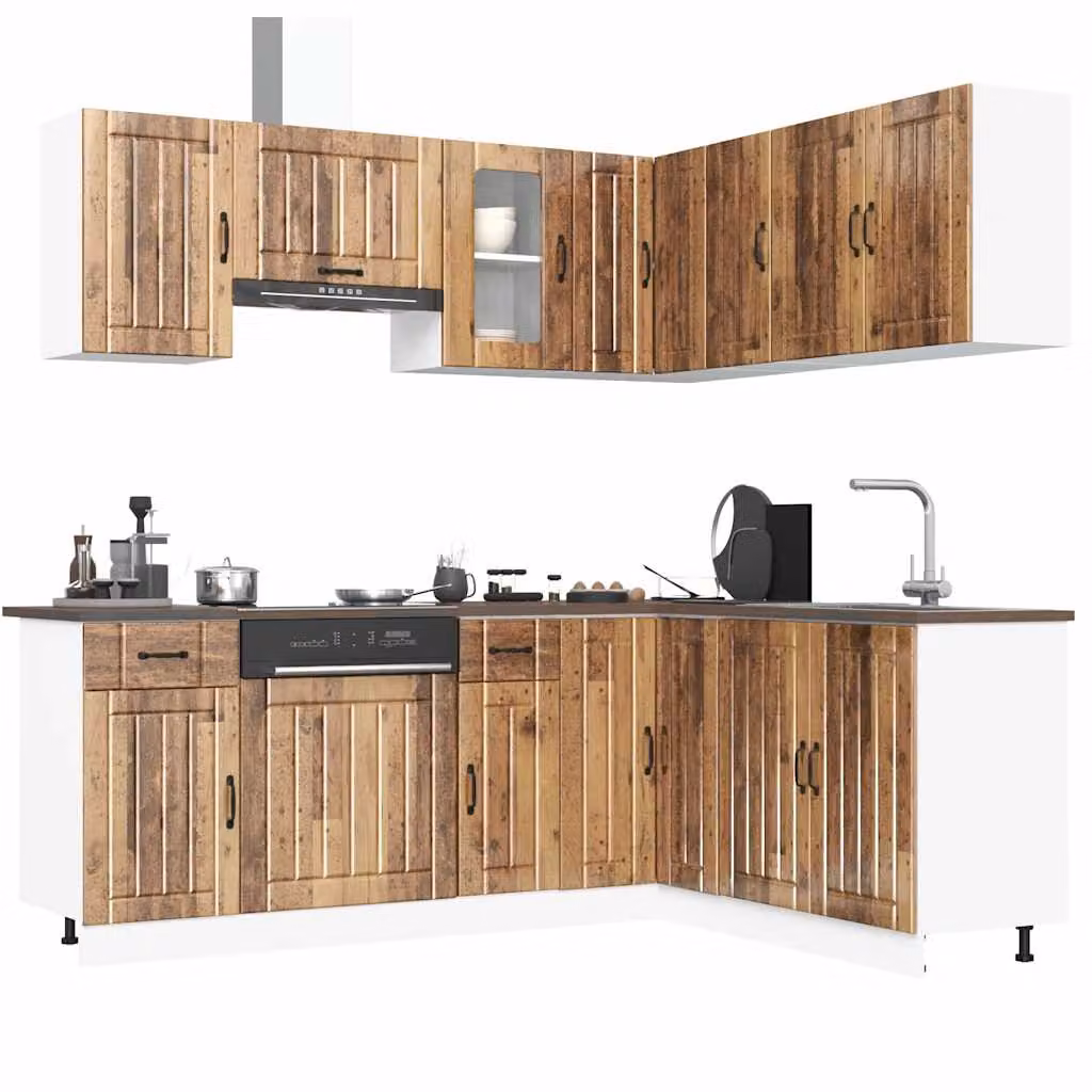 Set di mobili da cucina vidaXL Lucca composto da 11 pezzi in stile rustico color marrone con finitura opaca