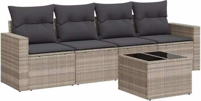 Set Divano da Giardino 5pz | Set Salotto da Giardino con Cuscini Grigio Chiaro Polyrattan