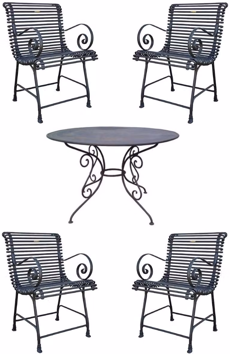 Casa Padrino Set di mobili da giardino in stile liberty nero - 1 tavolo da giardino e 4 sedie da giardino con braccioli - Mobili da giardino in stile gastronomia nostalgica