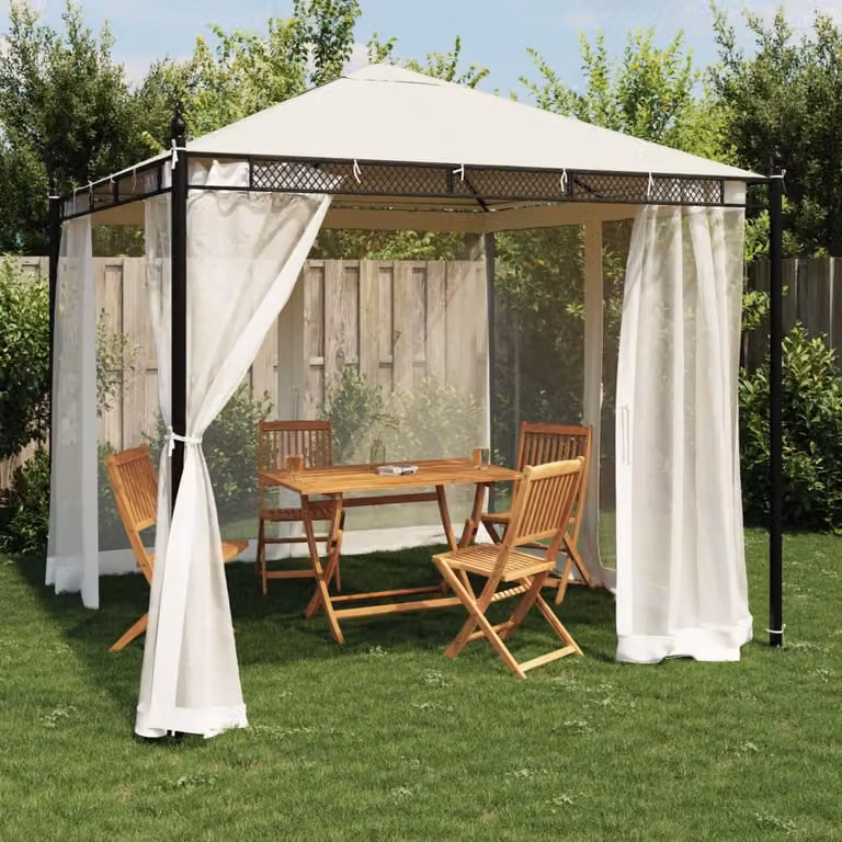 Gazebo vidaXL moderno in acciaio con pareti in poliestere, colori antracite e beige, L/P/H: 293 x 293 x 283 cm