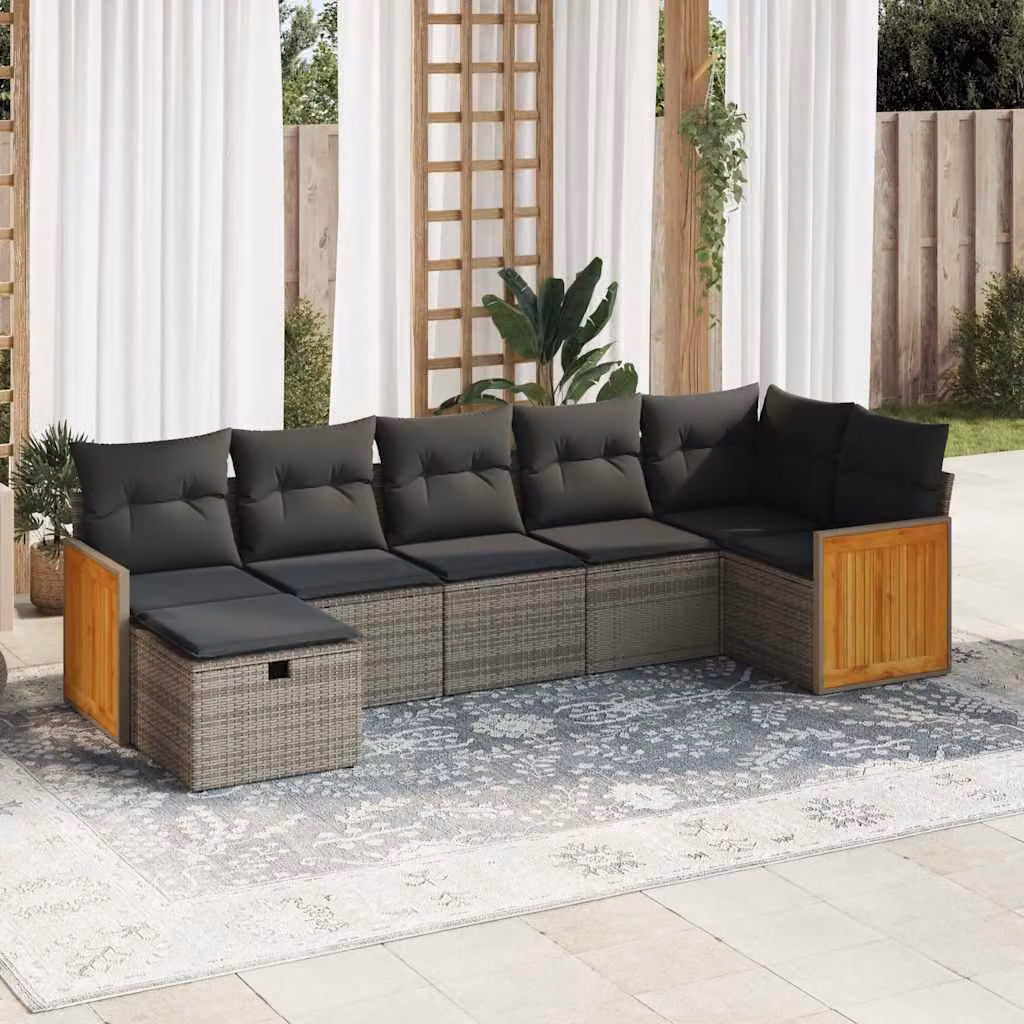 Maison Exclusive - Set da giardino 7 pezzi con cuscini in polyrattan grigio