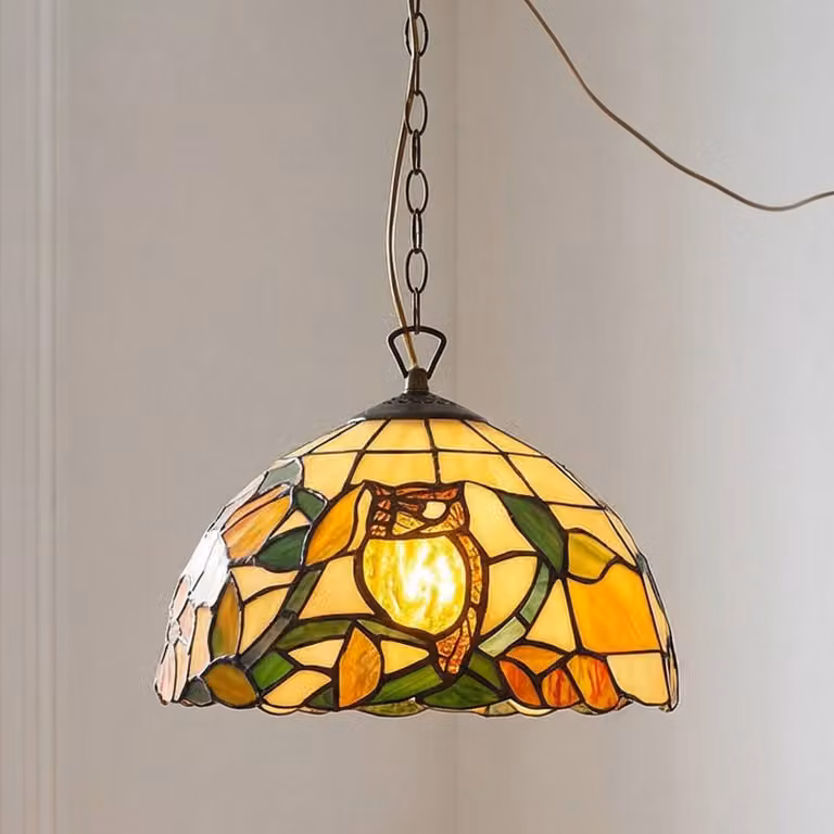 Artistar Lampada a sospensione Tiffany JOLIEN, dimmerabile, Multicolore, Soggiorno / Sala da pranzo, Vetro, Tiffany, Lampada a sospensione