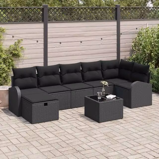 Set Divano da Giardino 8 pz Nero polyrattan 3360444