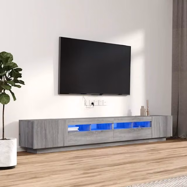 Set Mobili TV 3 pz con Luci LED Grigio Sonoma Legno Multistrato 3120174