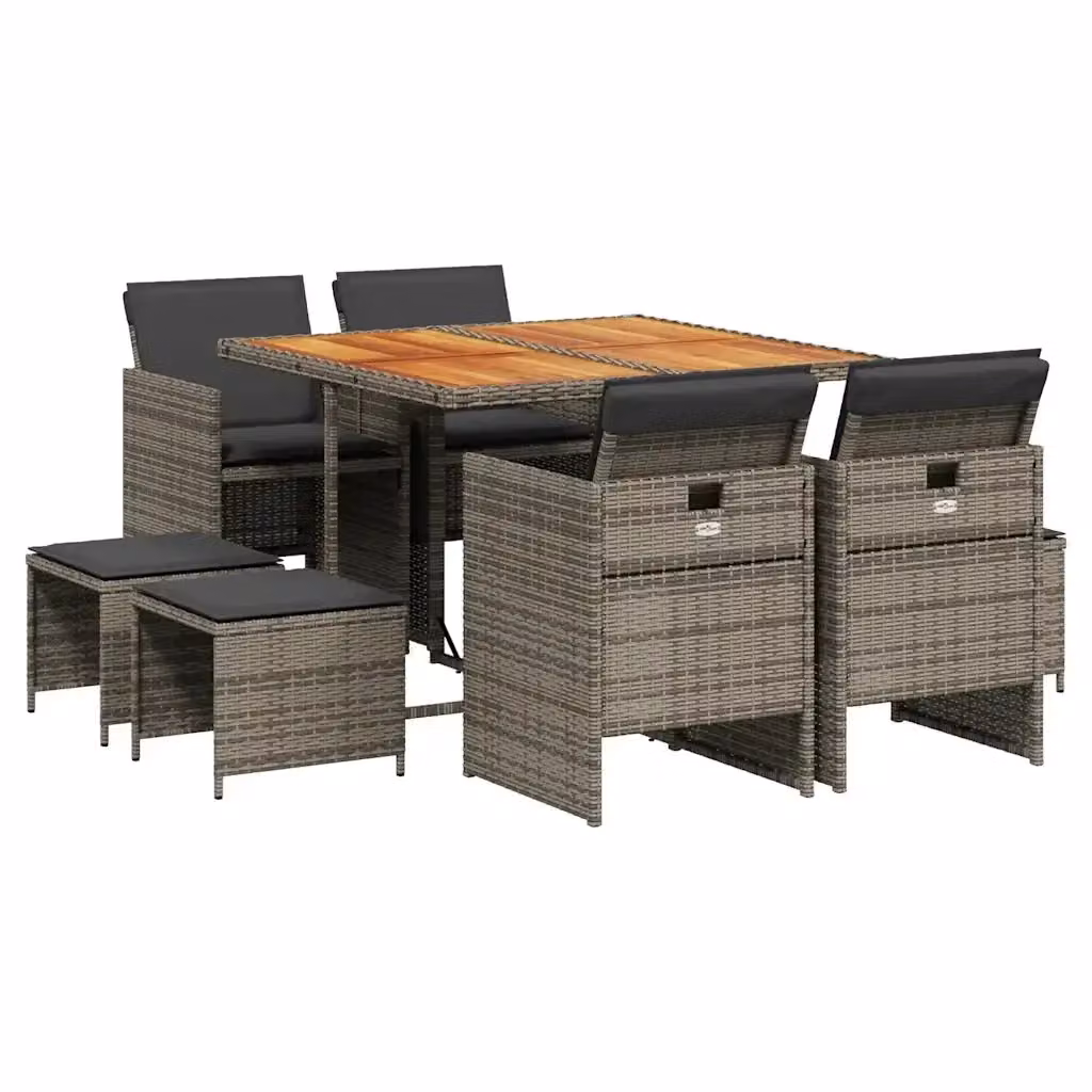 vidaXL Set da Pranzo da Giardino 9 pz in Polyrattan e Legno di Acacia Grigio e Marrone – 2