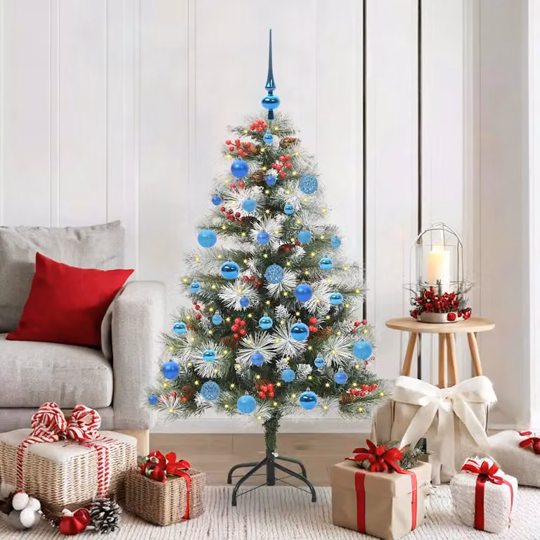 Albero di Natale artificiale moderno vidaXL con luci LED bianco caldo, verde e bianco, Altezza: 150 cm
