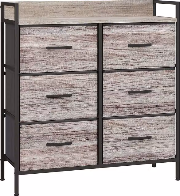Cassettiera HOMCOM con 6 cassetti pieghevoli in tessuto e struttura in acciaio in stile industriale, Grigio, L: 79 cm, P: 29 cm, H: 85 cm