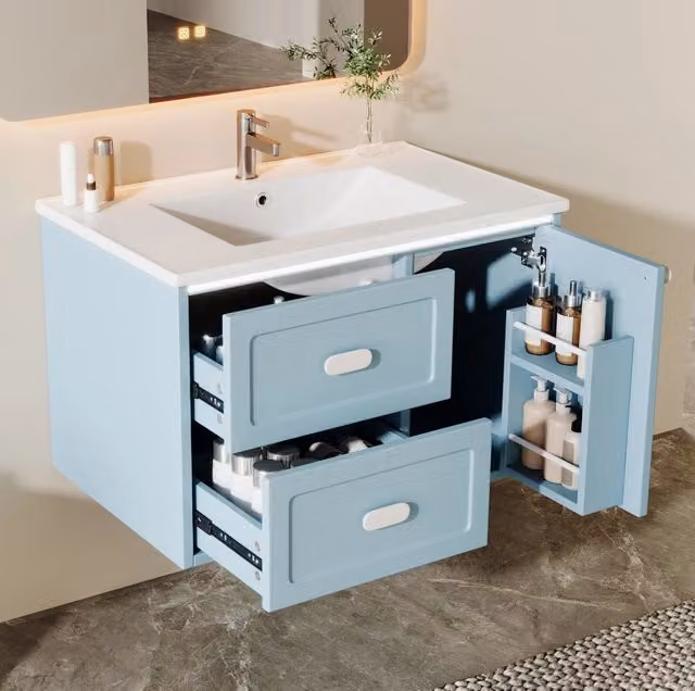 Mobile lavabo sospeso blu 76x46x51 cm con LED radar