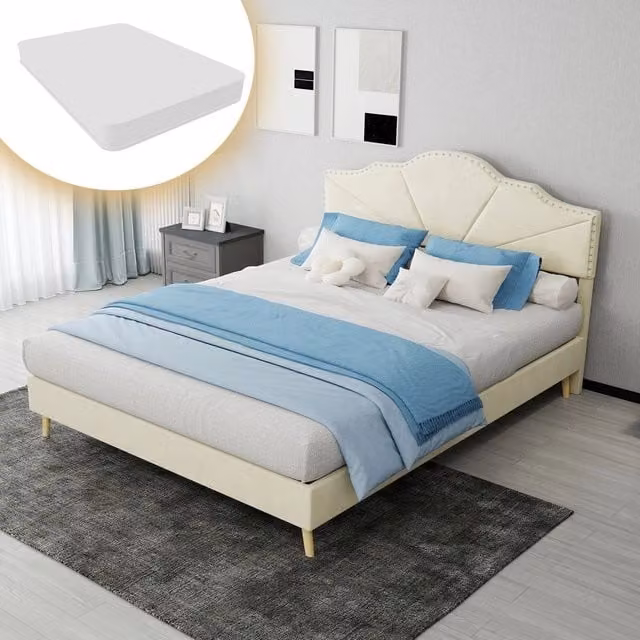 Letto Contenitore Imbottito ¨C MINIMAL ¨C Beige, 140x200, con materasso