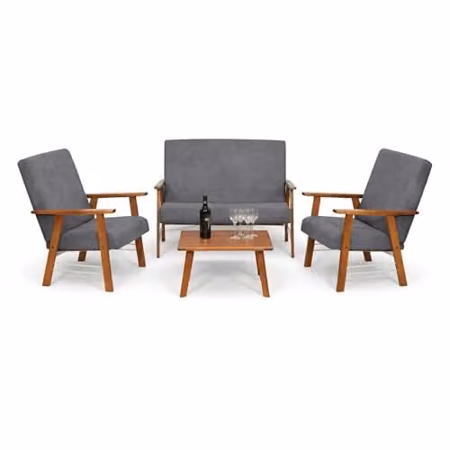 MA MAISON Set Salottino da Giardino in Legno Tabacco - Divano, Poltrone, Tavolo, in Tessuto, Imbottito, Braccioli, da Arredo, per Soggiorno, Terrazza, Resistente, Moderna - Made in Italy (Grigio)