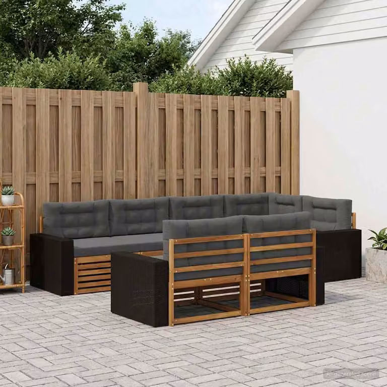 Set di divani da esterno vidaXL a forma di L composto da 7 pezzi in legno di acacia con cuscini beige e antracite