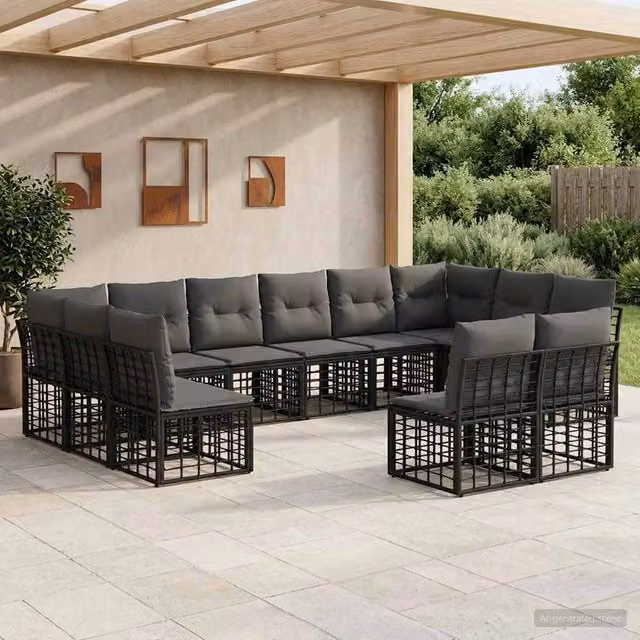 Set di divani da esterno Nero e Grigio scuro Poliestere 3437577