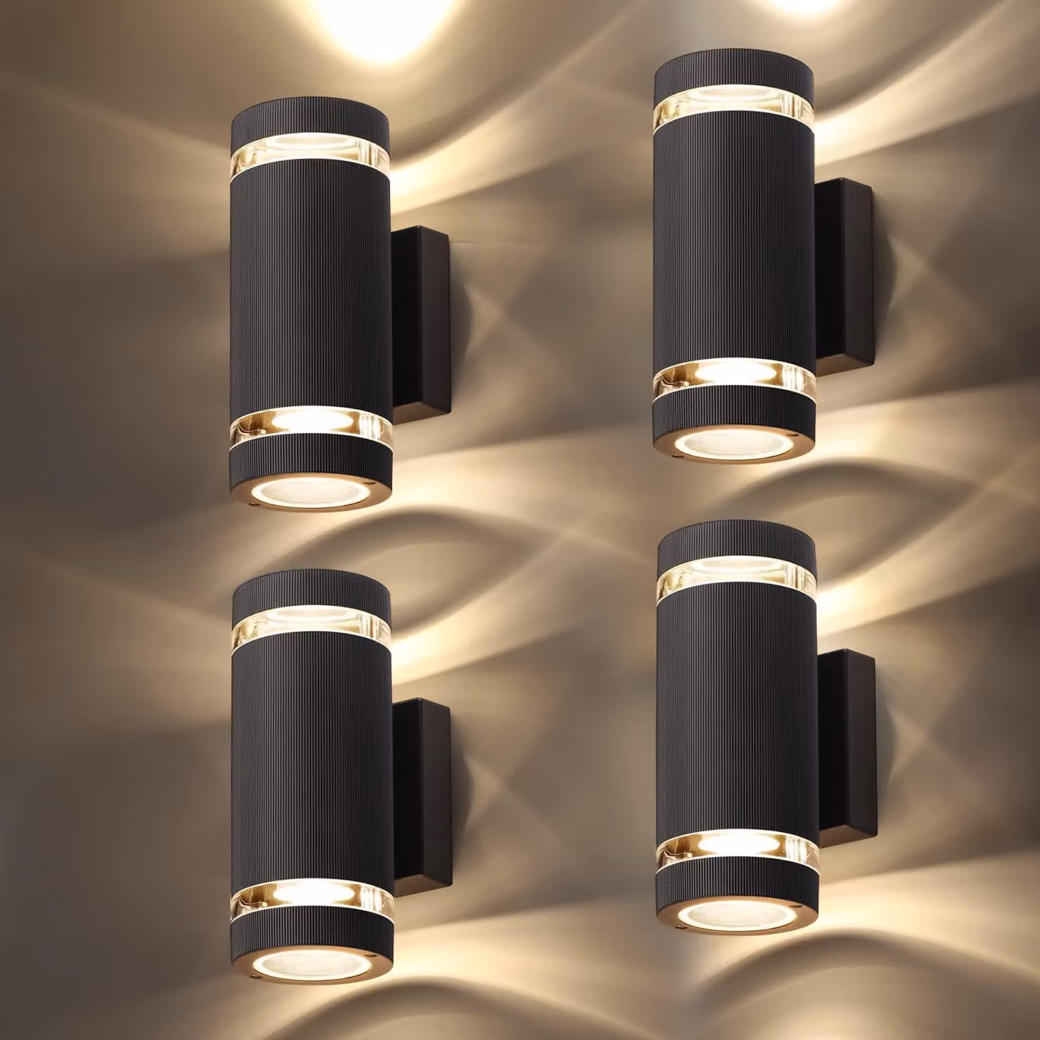 Lampada da parete esterna a LED, set da 4, grado di protezione IP65, 3000 K, attacco GU10, alluminio, colore nero