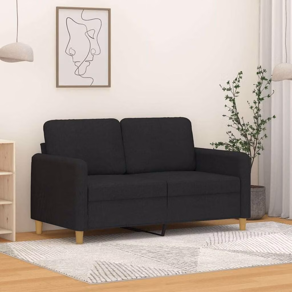 Divano esclusivo, due posti, colore nero, 120 cm, rivestito in tessuto