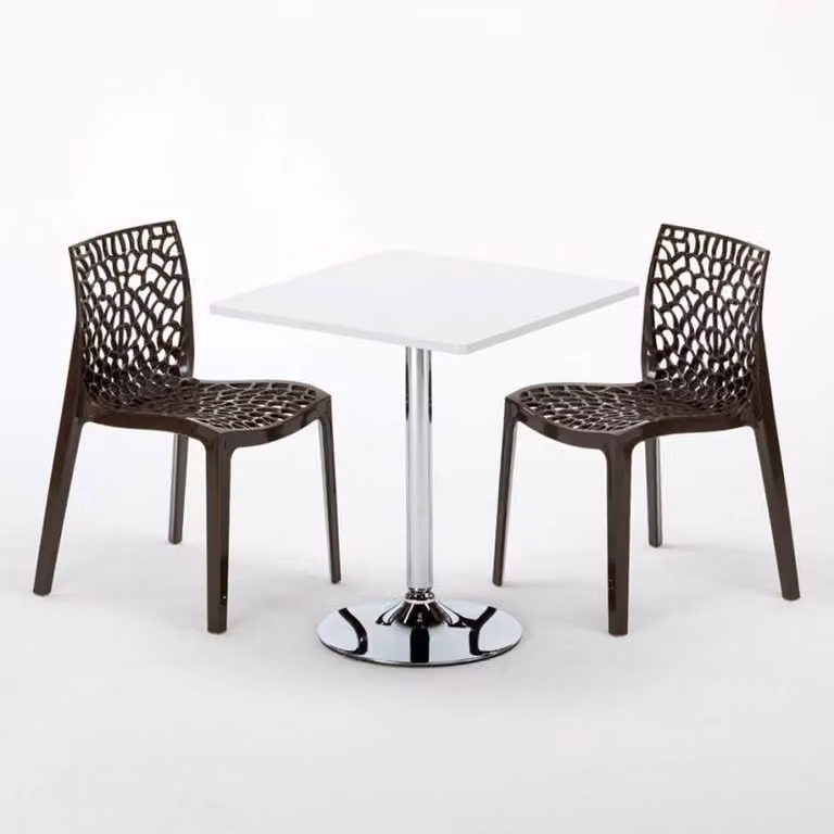 Tavolo quadrato bianco e 2 sedie Set di aste per interni in polipropilene colorato Grand Soleil Gruvyer Cocktail - Marrone