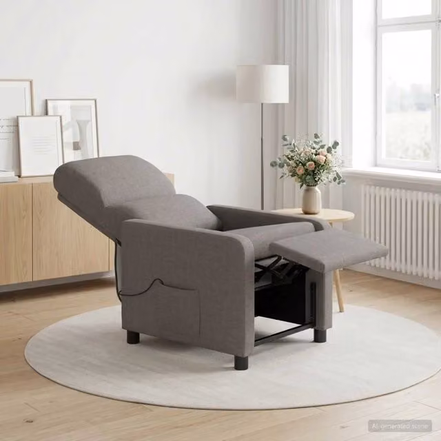 Divano Sedia-Poltrona Massaggiante Moderna in Tessuto Beige e Grigio con Braccioli