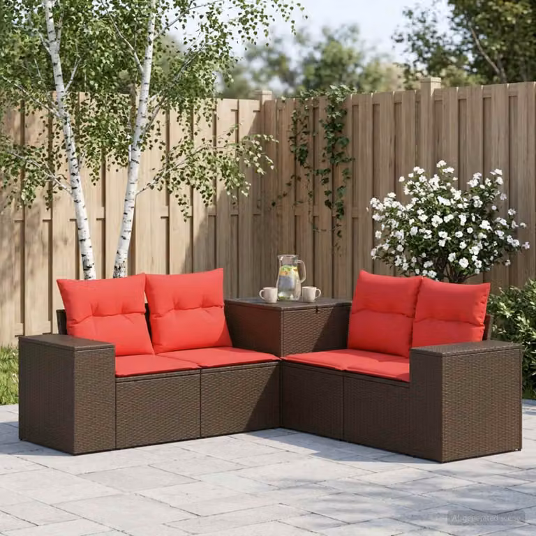 vidaXL Set di divani 5 pz Marrone e Rosso 200 x 200 x 85 cm