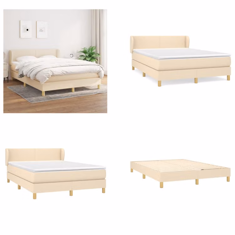 vidaXL Letto boxspring con materasso in tessuto crema 140x200 cm - Letto boxspring - Boxspringbetten - Bett - Schlafzimmermöbel