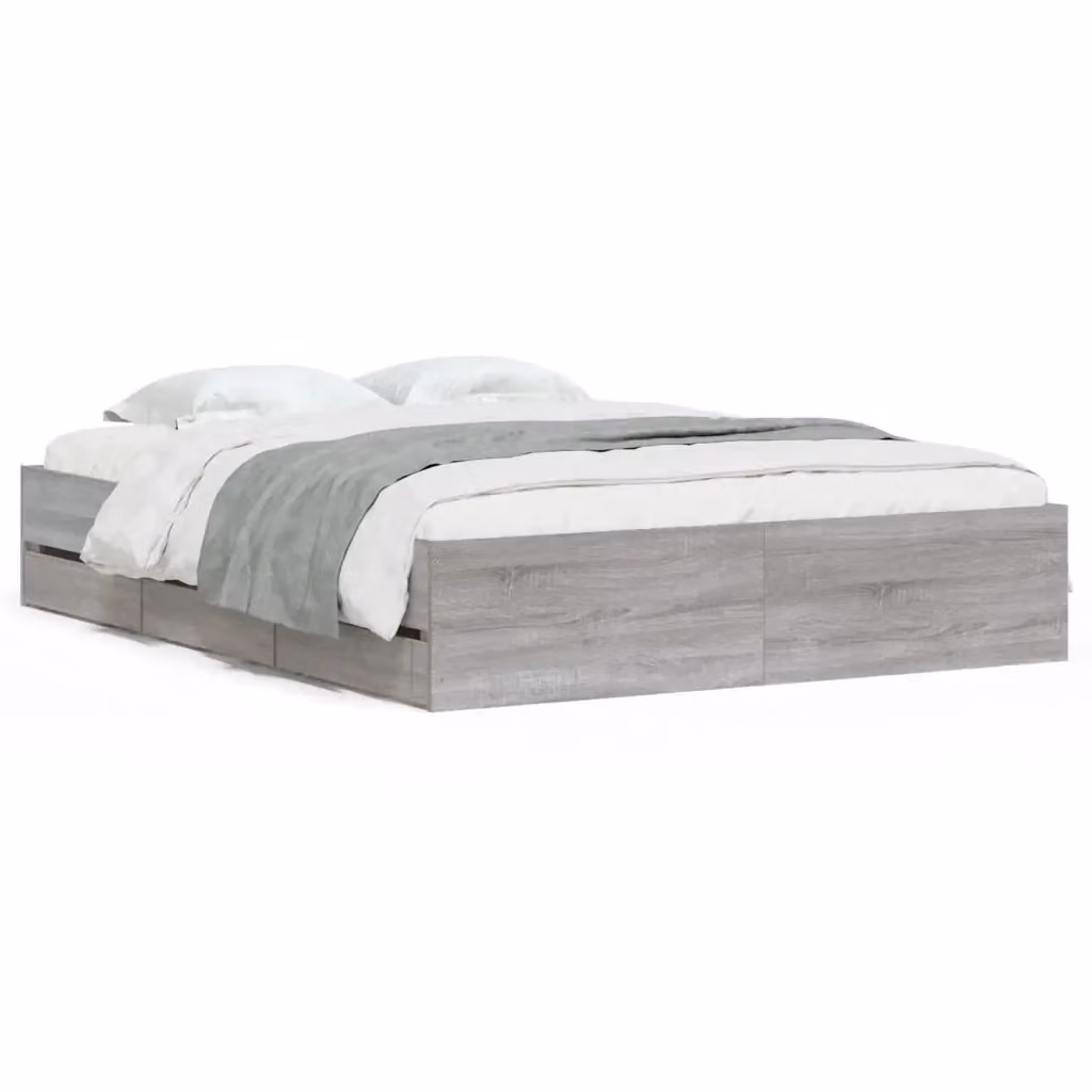 Giroletto con cassetti vidaXL in legno multistrato e MDF, colore grigio, 140x200 cm – 2