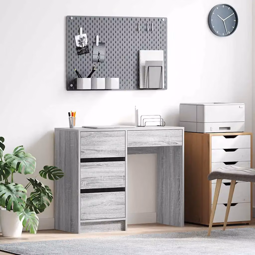 Scrivania moderna vidaXL in legno ingegnerizzato grigio, L 90 x P 37.5 x H 75 cm