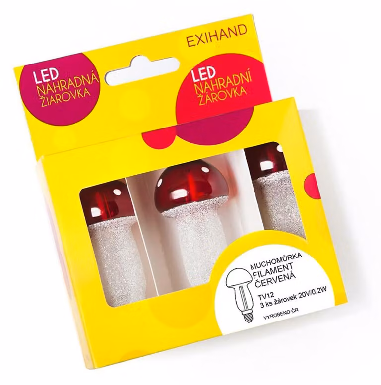 Filamento LED Exihand in confezione blister, rosso, design a fungo velenoso, 3 lampadine, 20 V/0,2 W