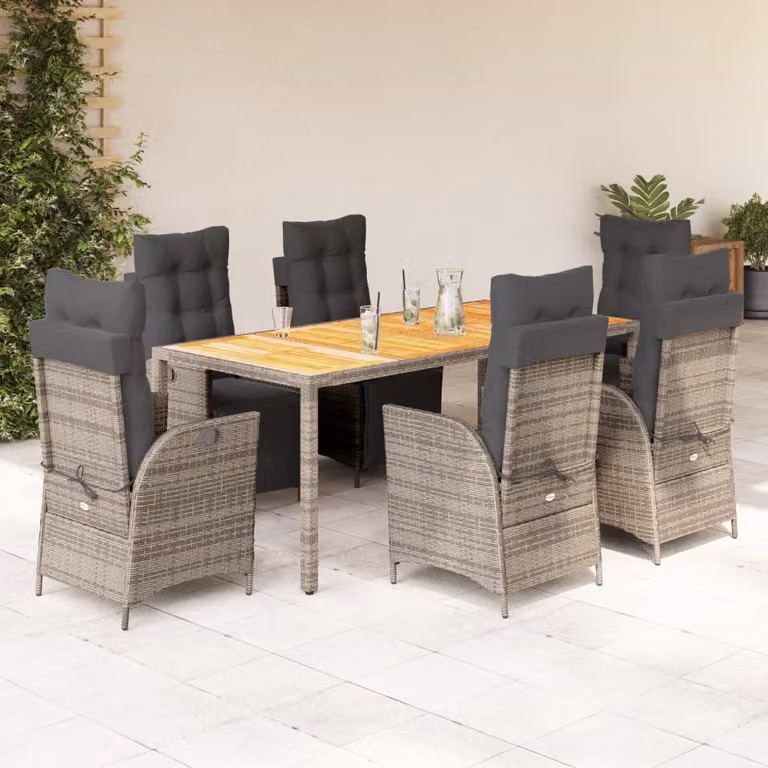 vidaXL Set da Pranzo da Giardino 7 pz in Polyrattan e Legno di Acacia Grigio