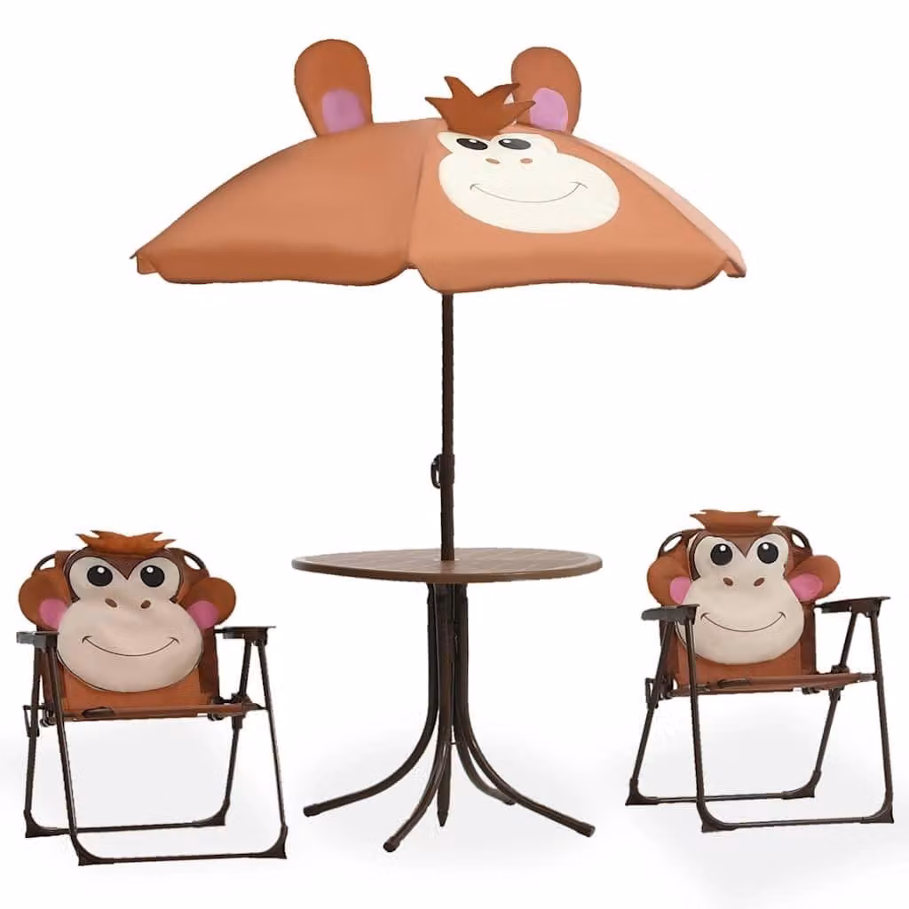 Set da bistrot per bambini, composto da 3 pezzi, con tavolo pieghevole e ombrellone