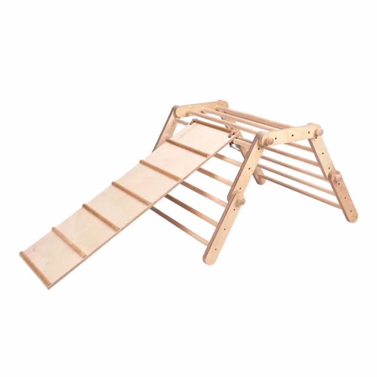 Struttura in legno per arrampicata "Ette Tete Fipitri" con scivolo | Triangolo da arrampicata Montessori per interni con rampa, ideale per bambini | Modificabile con 5 elementi