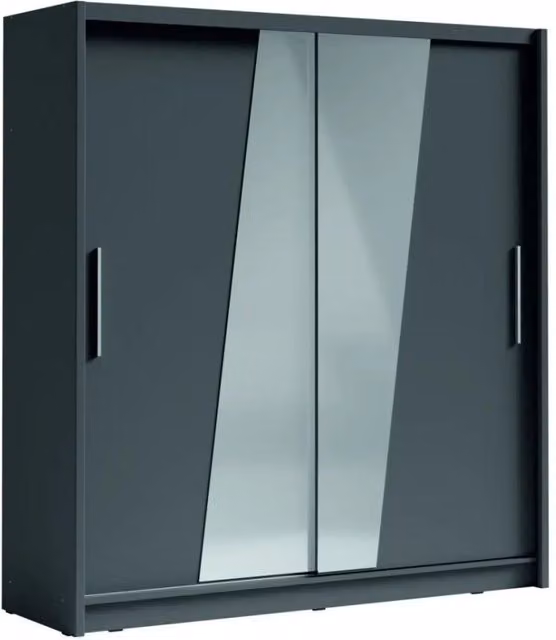 Armadio con 2 porte scorrevoli e specchio obliquo 205 cm - grigio grafite - Collezione BAHIA