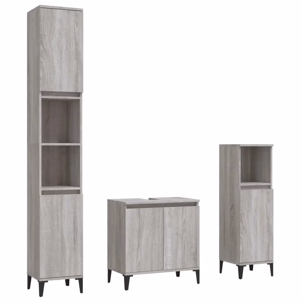 Set di mobili da bagno moderno vidaXL in legno e metallo grigio opaco composto da 3 pezzi – 2