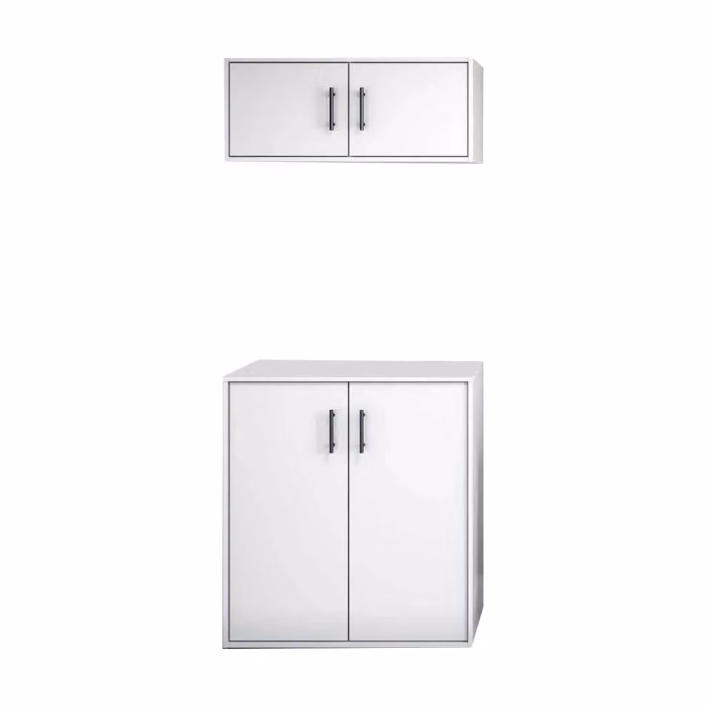 Set Ripostiglio Masino DMORA per Lavanderia e Bagno, 2 Vani, Bianco Matt, L/P/H: 88 x 40 x 80 cm – 2