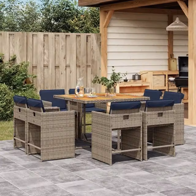Set da pranzo da giardino da 9 pz con Cuscini Grigio 3277972