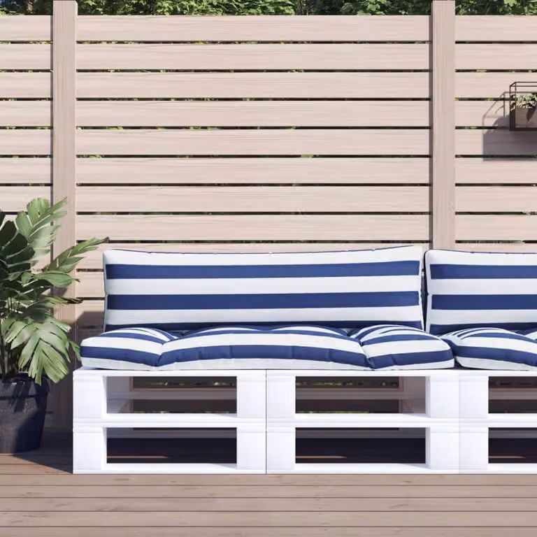 Set di 2 cuscini per pallet vidaXL a strisce blu e bianche in tessuto Oxford impermeabile e traspirante L/P/H: 110 x 110 x 10 cm